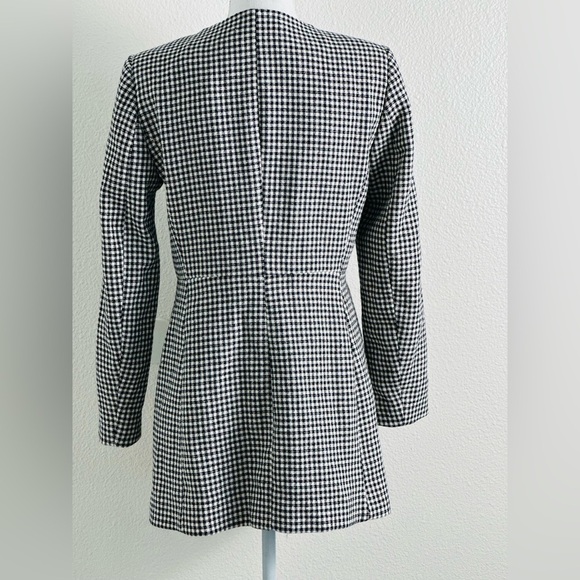 Zara Black and Ecru Check Gingham Frock Long Coat/Blazer Size Large - Picture 6 of 13